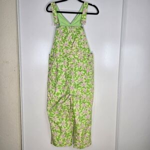 Vintage Rare Lilly Pulitzer Green And Pink Overalls Woman's‎ Small Garden Retro